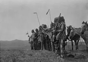 American Indian Heritage Drucke: Awaiting the scouts return, Atsina, c1908. Creator: Edward Sheriff Curtis