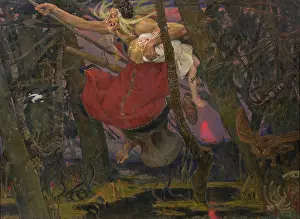 Vasnetsov Artwork Drucke: Baba Yaga, 1917. Creator: Vasnetsov, Viktor Mikhaylovich (1848-1926)
