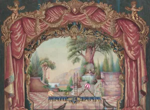 Hintergrund für das Vaudevillenbühnenbild um ca. 1938 von Perkins Harnly