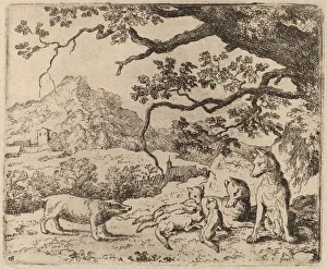 Anthropomorphic Animal Art Drucke: The Badger Sent as Messenger, probably c. 1645 / 1656. Creator: Allart van Everdingen