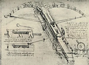 Drucke von Ballista, 1928. Aus dem Geist von Leonardo da Vinci von Edward McCurdy. Jonathan Cape, London Leonardo Da Vinci Drucke: Ballista, 1928 von Leonardo da Vinci