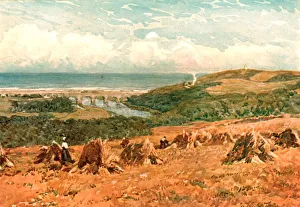 Drucke von Der Banff-Bridge im Jahr 1901. Szenen der Ernte nahe von Banff in Schottland. Druck nach einer Gemäldehandschrift von Robert Weir Allan Banff Und Macduff Drucke: Brücke von Banff im Jahr 1901, Künstler unbekannt