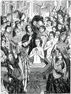 Frankish Kingdom History Drucke: Baptism of King Clovis, Rheims, (1870)