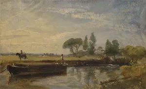 John Constable Oil On Canvas Drucke: Barge below Flatford Lock, ca. 1810. Creator: John Constable