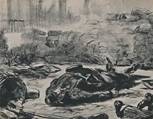 Monochrome Gemälde Drucke: Die Barrikade, um 1871 - 1873; (1946) Künstler: Édouard Manet