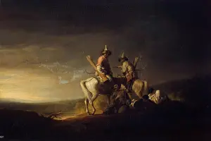 Drucke von Die Baschkiren, 1814. Originaltitel: Die Baschkiren, Consorten zum Sibirien verurteilt. Alternativer Titel: Zwei Baschkiren sprechen mit drei Bauern William Allan Drucke: Die Baschkiren, 1814. Künstler: William Allan