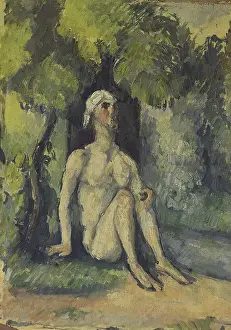 Drucke von Ein einsamer Badeplatz am Wasser, umgeben von der Stille der Natur. Ein Moment der Ruhe und Entspannung inmitten einer Welt voller Aktivität Paul Cezanne Drucke: Baderin in der Nähe des Wassers, um 1876