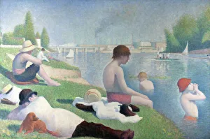 Drucke von Badner an der Seine bei Asnières, 1884. Im Bestand des Nationalgalerie zu London Impressionistische Gemälde Drucke: Badner bei Asnières, 1884. Künstler: Seurat, Georges-Pierre (1859–1891)