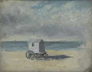 Oil On Cardboard Art Drucke: Bathing Hut on the Beach, 1876. Creator: James Ensor