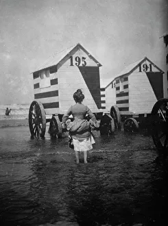 Bademaschinen in Ostend zwischen 1910 und 1915 von der Firma Bain News Service