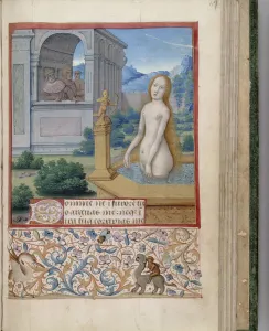 Drucke von Bathscheba badet ( Buch der Stunden ), 1485 - 1499. In der Sammlung des Huntington , Kalifornien Jean Bourdichon Drucke: Bathscheba badend ( Buch der Stunden ), 1485-1499. Künstler: Bourdichon, Jean (1457-1521)