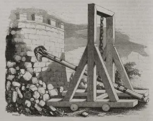 Medieval Siege Engines Drucke: Battering ram - siege weapon, 1852. Creator: Unknown