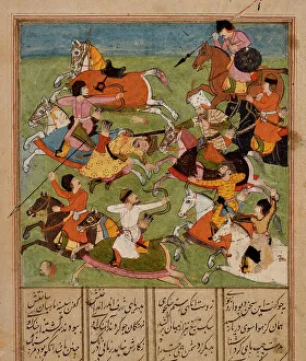 Shahnama Book Of Kings Drucke: Battle Scene and Text (recto), Text (verso)