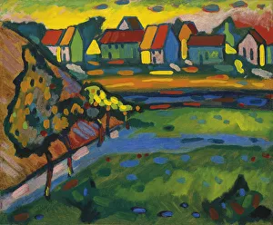 Drucke von Deutsches Dorf in Bayern mit einem Feld um 1908 aus einer privaten Sammlung K Drucke: Deutsches Dorf in Bayern mit Feld um 1908 von dem Maler Kandinskij Wassiljewitsch (1866 - 1944)