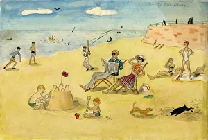 Shirley Markham Artwork Drucke: Beach scene, c1946. Creator: Shirley Markham