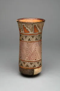 Ancient Peruvian Art Drucke: Beaker with Geometric Textile Pattern, 180 B. C. / A. D. 500. Creator: Unknown