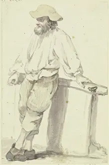 Drucke von Bartiger Mann mit flachem Hut, an einem Geländer lehndend, um 1765-1769 Georg Melchior Kraus Drucke: Bartiger Mann mit flachem Hut, an einem Geländer lehndend
