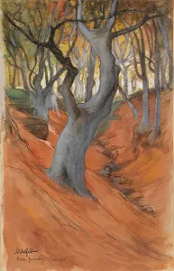 Gouache On Paper Artworks Drucke: Beech Forest, 1901. Creator: Albert Edelfelt