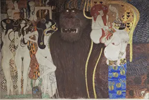 Drucke von Der Beethovenfries: Die feindlichen Mächte, Tafel 5, 1901. Im Bestand des Wiener Secessionsgebäudes Gustav Klimt Drucke: Die Beethoven-Fries: Die feindlichen Mächte