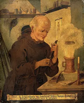 Medieval Alchemy Art Drucke: Berthold Schwarz, c1380s. Creator: Unknown