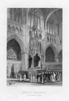 Der Bischofsthron in der Exeter-Kathedrale, Devon 1836-1842. Künstler: Benjamin Winkles