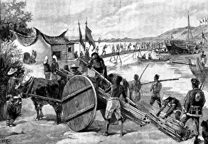 Schwarze Flaggen in Formosa: Ein Brücke über die Lagune bauend, durch die man sich zurückziehen kann... 1895.