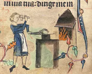 Book Of Hours Artwork Drucke: Blacksmith, 1320-1330. Creator: Unknown