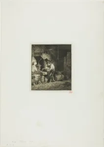 Barbizon School Artist Drucke: Blacksmith Facing Left, 1850. Creator: Charles Emile Jacque