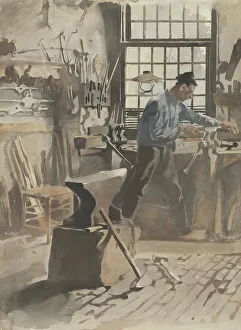 Blacksmith At Work Drucke: Blacksmith at work in his forge, 1870-1923. Creator: Willem Witsen