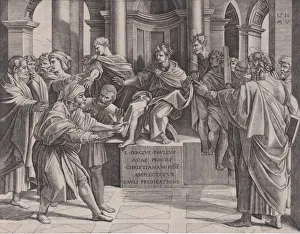 Die Blindheit von Elymas, datiert im Jahr 1516. Datierungsdatum: 1516. Künstler: Agostino Veneziano