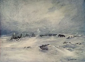 Ernest Shackleton Expedition Drucke: A Blizzard on the Barrier, c1908, (1909). Artist: George Marston