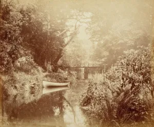 White And Black Heritage Images Drucke: Boat, Bridge & River, Printed c