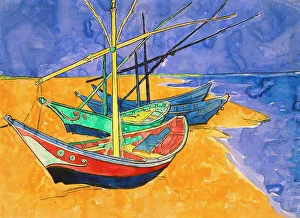 Schiffe am Strand von Les-Sainte-Marie, 1888. Künstler: Vincent van Gogh