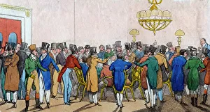 Colorful 19th Century Artwork Drucke: Bobs first introduction to gaming, a modern Hell, c1821. Artist: Henry Thomas Alken