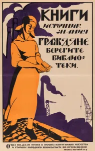Socialist Realism Images Drucke: Books are the Source of Knowledge. Citizens, Save the Libraries, 1920