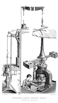 Die Boultons Schrauben-Münzprägeanlage, wie sie im Königspreßwerk verwendet wurde (1866). Maler: Joseph Wilson Lowry
