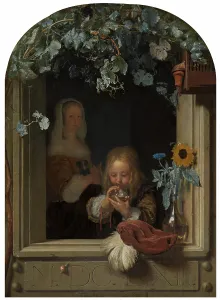 Seventeenth Century Oil Paintings Drucke: A Boy Blowing Bubbles, 1663. Creator: Frans van Mieris I