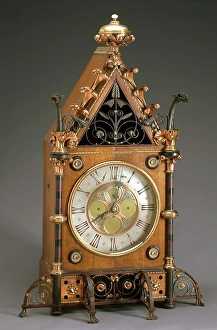 Decorative Arts Heritage Drucke: Bracket clock, about 1865. Creators: Bruce J. Talbert, Skidmore Art Manufactures