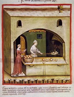 Tacuinum Sanitatis Manuscript Drucke: Breadmaking, 14th century. Creator: Unknown