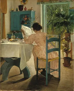 Oil On Canvas Interior Scenes Drucke: At Breakfast, 1898. Creator: Laurits Andersen Ring
