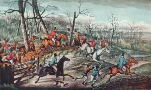 English Countryside Winter Scene Drucke: Breaking Cover, c1824