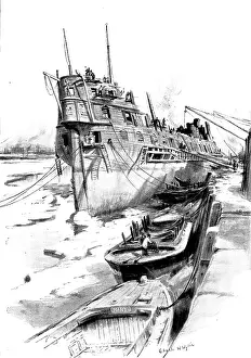 River Thames Waterfront Scene Drucke: Breaking up the Old 'Benbow', 1895. Creator: Unknown