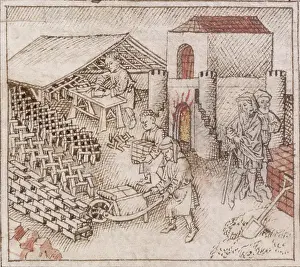 Black And White Dutch Art Drucke: A brickyard, c1300-c1340. Creator: Unknown