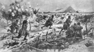 Bayonet Charge Drucke: A British attack using the bayonet and grenade