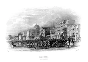 British Imperialism In India Drucke: British troops parading on the esplanade, Calcutta, India, mid 19th century