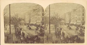 Albumen Silver Print Art Drucke: Broadway with horse-drawn carriages, ca. 1860s. Creator: Edward Anthony