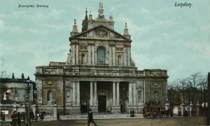 Horse Drawn Vehicles London Drucke: Brompton Oratory, London, c1910