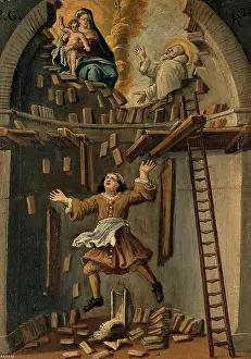 Christian Art Heritage Images Drucke: A builder falling from a platform in an apse