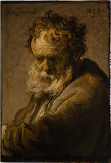Drucke von Skulptur eines Bartigen alten Mannes, 1633. Im Bestand der Sammlung von The Leiden Collection NY Rembrandt Van Rhijn Drucke: Porträt eines Bartigen alten Mannes, um 1633. Schöpfer: Rembrandt van Rhijn (1606-1669)