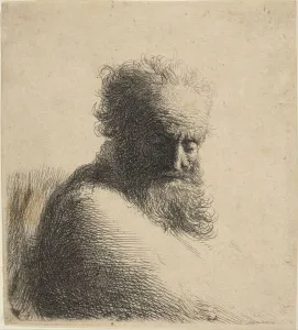 White And Black Heritage Images Drucke: Bust of an Old Bearded Man Looking Down, Three-Quarters Right, 1631